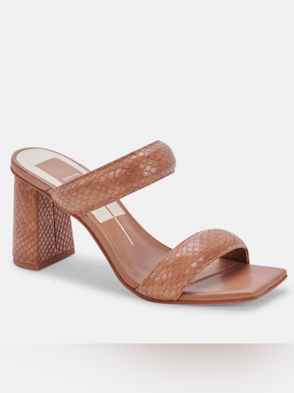 Dolce Vita Textured Double-Strap Block Heel Square Toe Sandal Brown Size 8.5